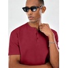image:imageCOOFANDY Mens Casual Henley Shirt Short Sleeve Cotton Band Collar ShirtRed
