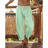 image:imageCOOFANDY Mens Cotton Linen Harem Pants Drawstring Casual Cropped Trousers Lightweight Loose Beach Yoga Pants with PocketsGreen