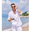 image:imageCOOFANDY Mens Cotton Linen Henley TShirts Long Sleeve Casual Beach Shirts01white