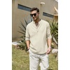 image:imageCOOFANDY Mens Cotton Linen Henley TShirts Long Sleeve Casual Beach ShirtsBeige