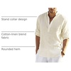 image:imageCOOFANDY Mens Cotton Linen Henley TShirts Long Sleeve Casual Beach ShirtsBeige