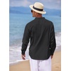image:imageCOOFANDY Mens Cotton Linen Henley TShirts Long Sleeve Casual Beach ShirtsBlack