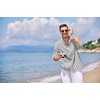image:imageCOOFANDY Mens Cotton Linen Henley TShirts Long Sleeve Casual Beach ShirtsBlack White Striped