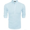 image:imageCOOFANDY Mens Cotton Linen Henley TShirts Long Sleeve Casual Beach ShirtsBlue