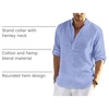 image:imageCOOFANDY Mens Cotton Linen Henley TShirts Long Sleeve Casual Beach ShirtsBlue Striped