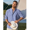 image:imageCOOFANDY Mens Cotton Linen Henley TShirts Long Sleeve Casual Beach ShirtsBlue Striped
