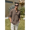 image:imageCOOFANDY Mens Cotton Linen Henley TShirts Long Sleeve Casual Beach ShirtsBrown