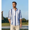 image:imageCOOFANDY Mens Cotton Linen Henley TShirts Long Sleeve Casual Beach ShirtsDark Blue Stripes