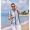image:imageCOOFANDY Mens Cotton Linen Henley TShirts Long Sleeve Casual Beach ShirtsDark Blue Stripes
