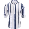 image:imageCOOFANDY Mens Cotton Linen Henley TShirts Long Sleeve Casual Beach ShirtsDark Blue Stripes
