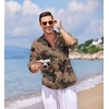 image:imageCOOFANDY Mens Cotton Linen Henley TShirts Long Sleeve Casual Beach ShirtsDark Khaki Floral