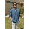 image:imageCOOFANDY Mens Cotton Linen Henley TShirts Long Sleeve Casual Beach ShirtsDenim Blue