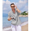 image:imageCOOFANDY Mens Cotton Linen Henley TShirts Long Sleeve Casual Beach ShirtsGray