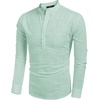 image:imageCOOFANDY Mens Cotton Linen Henley TShirts Long Sleeve Casual Beach ShirtsGreen