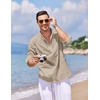 image:imageCOOFANDY Mens Cotton Linen Henley TShirts Long Sleeve Casual Beach ShirtsKhaki