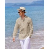 image:imageCOOFANDY Mens Cotton Linen Henley TShirts Long Sleeve Casual Beach ShirtsKhaki