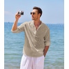 image:imageCOOFANDY Mens Cotton Linen Henley TShirts Long Sleeve Casual Beach ShirtsKhaki