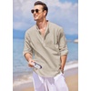 image:imageCOOFANDY Mens Cotton Linen Henley TShirts Long Sleeve Casual Beach ShirtsLight Khaki