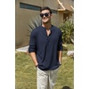 image:imageCOOFANDY Mens Cotton Linen Henley TShirts Long Sleeve Casual Beach ShirtsNavy Blue