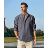 image:imageCOOFANDY Mens Cotton Linen Henley TShirts Long Sleeve Casual Beach ShirtsNavy Striped