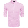 image:imageCOOFANDY Mens Cotton Linen Henley TShirts Long Sleeve Casual Beach ShirtsPink