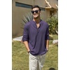 image:imageCOOFANDY Mens Cotton Linen Henley TShirts Long Sleeve Casual Beach ShirtsPurple