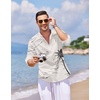 image:imageCOOFANDY Mens Cotton Linen Henley TShirts Long Sleeve Casual Beach ShirtsWhite  Palm Tree