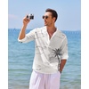 image:imageCOOFANDY Mens Cotton Linen Henley TShirts Long Sleeve Casual Beach ShirtsWhite  Palm Tree