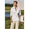 image:imageCOOFANDY Mens Cotton Linen Henley TShirts Long Sleeve Casual Beach ShirtsWhite  Palm Tree
