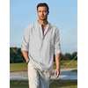 image:imageCOOFANDY Mens Cotton Linen Henley TShirts Long Sleeve Casual Beach ShirtsWhite Striped