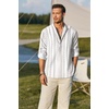 image:imageCOOFANDY Mens Cotton Linen Henley TShirts Long Sleeve Casual Beach ShirtsWhiteBlack Patterned