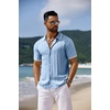 image:imageCOOFANDY Mens Knit Short Sleeve Shirts Button Down Summer Polo ShirtLight Bluewhite