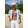 image:imageCOOFANDY Mens Knit Short Sleeve Shirts Button Down Summer Polo ShirtLight Bluewhite