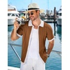 image:imageCOOFANDY Mens Knit Short Sleeve Shirts Button Down Summer Polo ShirtWhitelight Brown