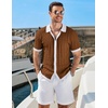 image:imageCOOFANDY Mens Knit Short Sleeve Shirts Button Down Summer Polo ShirtWhitelight Brown