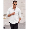 image:imageCOOFANDY Mens Long Sleeve Casual Button Down Shirts Untucked Shirts Plaid Collar Vintage Denim ShirtWhite