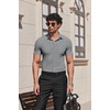 image:imageCOOFANDY Mens Muscle Fit Dress Shirts Stretch Wrinkle Free Short Sleeve Button Down Shirt Casual Solid Untucked ShirtLight Grey