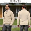 image:imageCOOFANDY Mens Quarter Zip Pullover Cable Knit Dress SweaterApricot