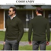 image:imageCOOFANDY Mens Quarter Zip Pullover Cable Knit Dress SweaterArmy Green