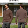 image:imageCOOFANDY Mens Quarter Zip Pullover Cable Knit Dress SweaterAsh Brown