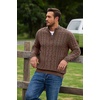 image:imageCOOFANDY Mens Quarter Zip Pullover Cable Knit Dress SweaterAsh Brown