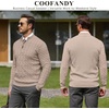 image:imageCOOFANDY Mens Quarter Zip Pullover Cable Knit Dress SweaterBeige