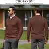 image:imageCOOFANDY Mens Quarter Zip Pullover Cable Knit Dress SweaterBrown