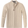 image:imageCOOFANDY Mens Quarter Zip Pullover Cable Knit Mock Neck Dress SweaterBeige