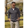 image:imageCOOFANDY Mens Quarter Zip Pullover Cable Knit Mock Neck Dress SweaterDark Grey