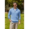 image:imageCOOFANDY Mens Quarter Zip Pullover Cable Knit Mock Neck Dress SweaterLight Blue