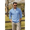 image:imageCOOFANDY Mens Quarter Zip Pullover Cable Knit Mock Neck Dress SweaterLight Blue
