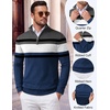 image:imageCOOFANDY Mens Quarter Zip Up Sweaters Slim Fit Lightweight Mock PulloverDark Blue  White Stripe