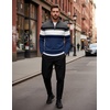 image:imageCOOFANDY Mens Quarter Zip Up Sweaters Slim Fit Lightweight Mock PulloverDark Blue  White Stripe