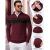image:imageCOOFANDY Mens Quarter Zip Up Sweaters Slim Fit Lightweight Mock PulloverRed  Black Stripe